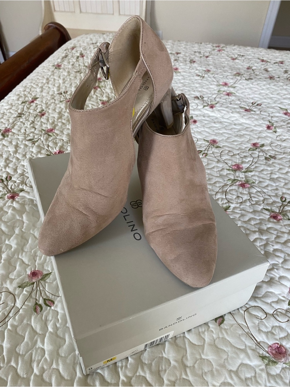 Bandolino Blush Taupe Suede Pointed Ankle-Heel Pumps